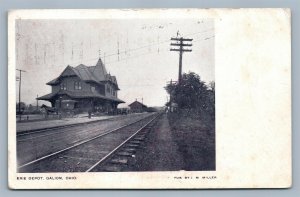 GALION OH RAILROAD STATION RAILWAY TRAIN DEPOT ANTIQUE POSTCARD