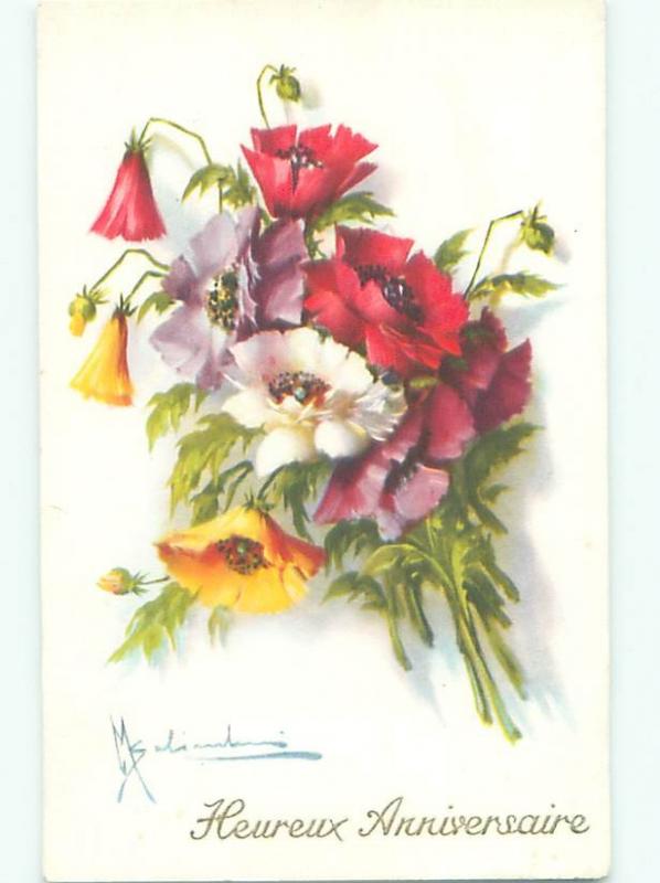 Very Old Foreign Postcard BEAUTIFUL FLOWERS SCENE AA4489