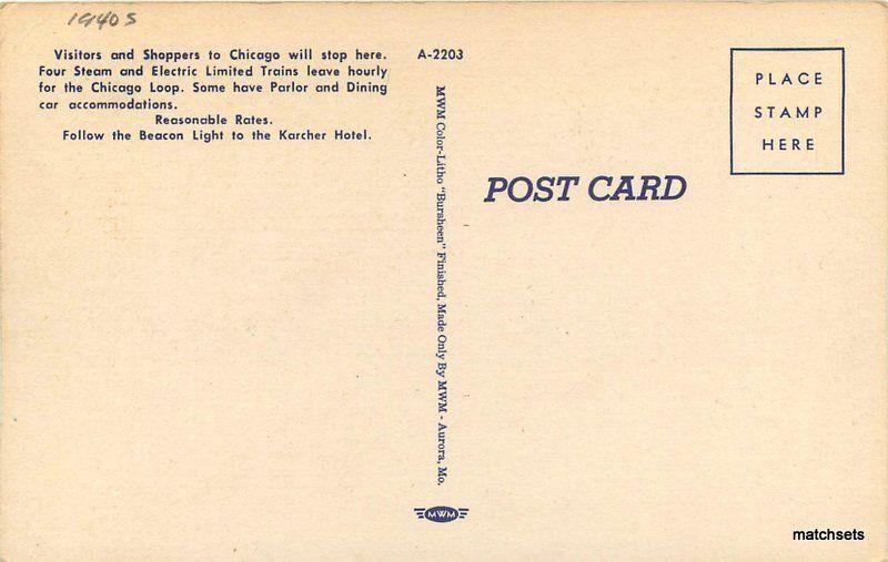 1940s Karcher Hotel roadside Waukegan Illinois linen MWM postcard 8275