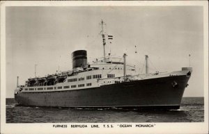 Furness Bermuda Line TSS Ocean Monarch Steamer Haiti 1953 Cancel RPPC PC