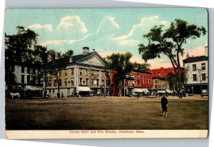 Corner Main and Elms Streets, Westfield MA c1909 Vintage Postcard I32