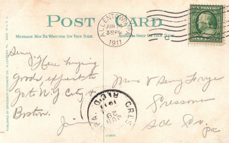 Vintage Postcard 1911 Jefferson School Ninth & St. John Streets Allentown Penn.