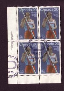 Canada, Used Inscription Block of Four, Olympics 1976, 20 Cent, Scott #664 