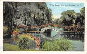 Rochester New York~Willow Pond (East Avenue)~Wooden/Stone Bridge~Flowers~1927 Pc