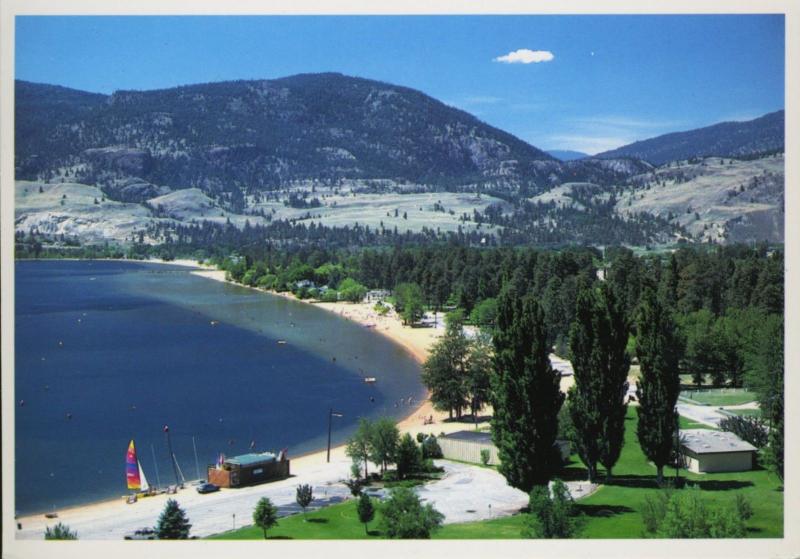 Penticton BC Skaha Lake Beach Okanagan Birdseye c1992 Postcard D9