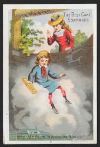 VICTORIAN TRADE CARDS (4) Masters Cake Soap Girl and Young Boy at Water Well