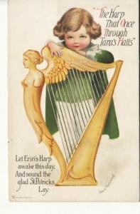 ST PATRICK'S DAY  CHILD / HARP  A/S CLAPSADDLE postcard