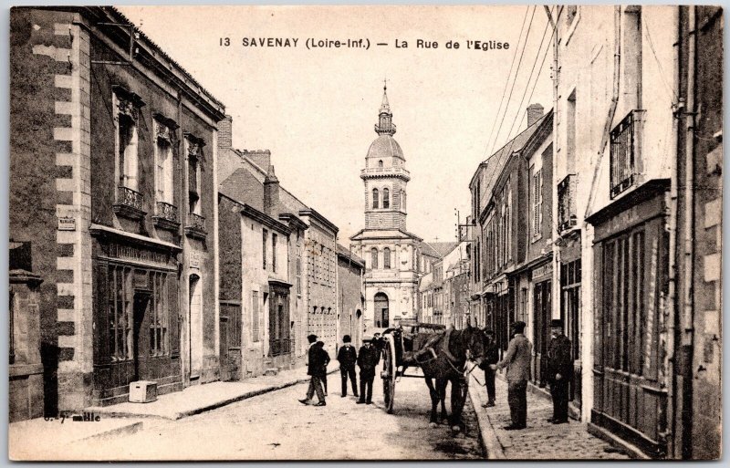 SAVENAY (Loire-Inf)-La Rue de l'Eglise France Street View and Buildings Postcard