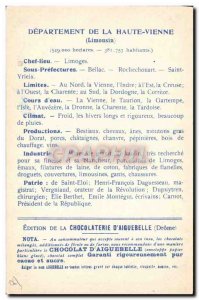 Old Postcard geographical maps of Chocolaterie & # 39Aiguebelle Haute Vienne ...