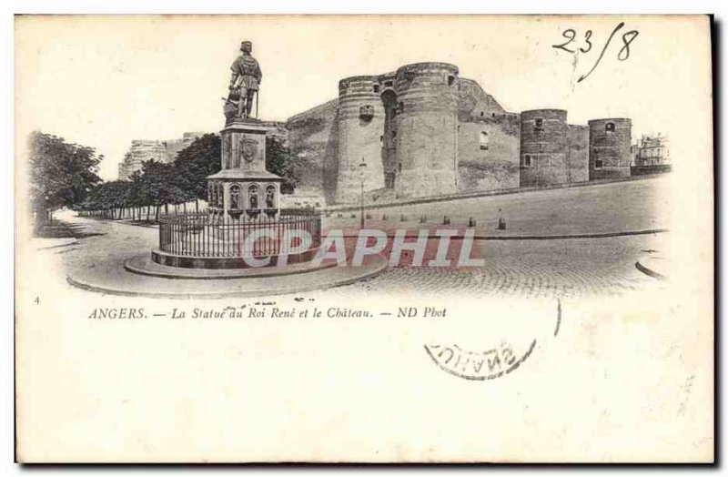 Old Postcard Chateau Angers statue of King Rene and castle