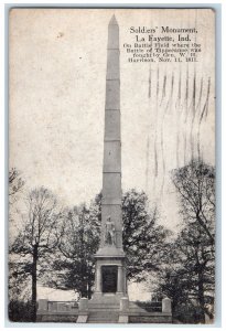 1913 Soldiers Monument Tippecanoe Battle Field La Fayette Indiana IN Postcard 