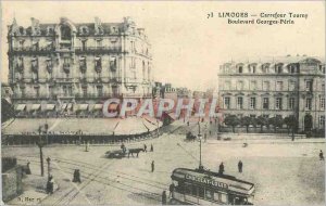Old Postcard Limoges Carrefour Tourny Tramway Boulevard Georges Perin Chocola...