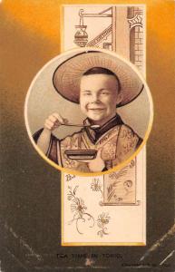 Oriental Man Having Tea Time in Tokio  Antique Postcard L1035