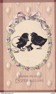 EASTER,1900-10s; Wishing every bessing, Dressed Chicks arguing framed by purp...
