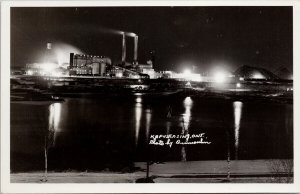 Kapuskasing ON Ontario Mill Night View Real Photo Postcard F69