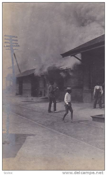 RP: #1/3 Railroad Depot Fire , Clemson , South Carolina , 1904 ; Black kids