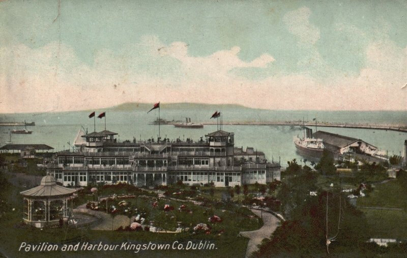 Vintage Postcard 1908 View of Pavilion and Harbour Kingstown Co. Dublin Ireland