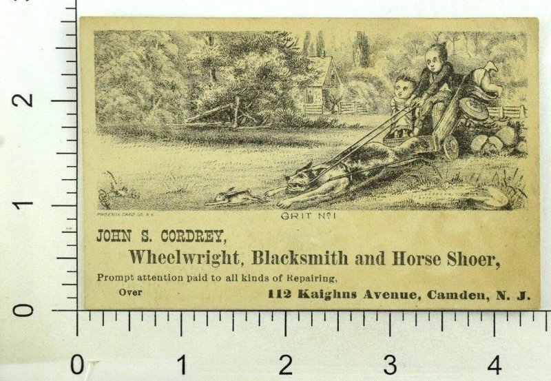 1879 John S. Cordrey Wheelwright Blacksmith & Horse Shoer Boy Girl Rabbit P100