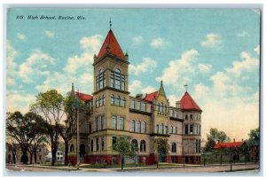 1914 High School Campus Building Tower Roadside Racine Wisconsin WI Postcard