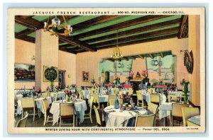 1938 Jacques French Restaurant, Michigan Avenue, Chicago Illinois IL Postcard 