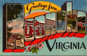 Virginia Greetings From Roanoke Large Letter Linen