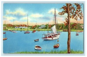 c1956 Boats at Wychmere Harbor, Harwichport, Massachusetts MA Antique Postcard 