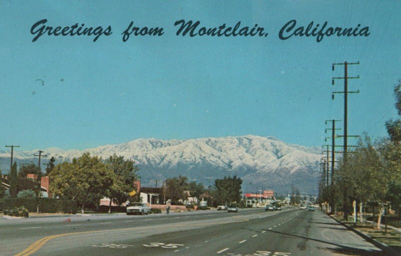 Greetings Montclair CA Central Ave Bonita St Mt Baldy California postcard H160 