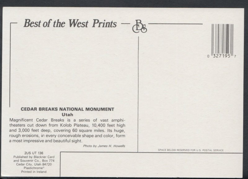America Postcard - Cedar Breaks National Monument, Utah  RR3011