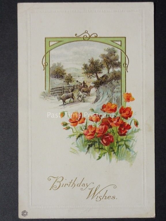 Poppies Postcard: Birthday Wishes c1919 by Stecher Lith Co - N.Y.