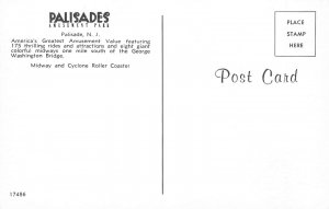 Palisades Amusement Park NJ Midway & Cyclone Roller Coaster, Postcard