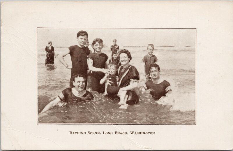 Long Beach WA Bathing Scene People in Water c1909 FH Canaris Postcard F4 *as is