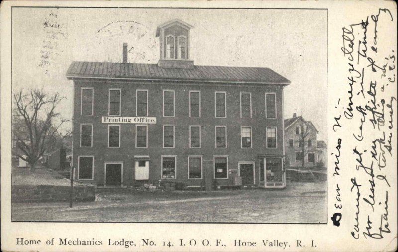 Hope Valley RI IOOF Odd Fellows Fraternal Mechanics Lodge No. 14 c1910 PC