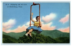 c1940's Enjoying Air-Lift Gatlinburg Tennessee TN Linen Unposted Postcard 