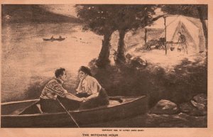 Vintage Postcard 1910's Lovers Couple Adventure Holding Hands Boating Adventure 