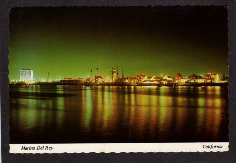 CA Night view Marina Del Rey Yacht Basin Skyline California Postcard