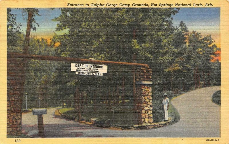 AR, Arkansas GULPHA GORGE CAMP GROUNDS ENTRANCE~Hot Springs Park c1940s Postcard