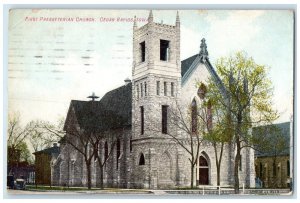 1908 First Presbyterian Church Building Tower View Cedar Rapids Iowa IA Postcard