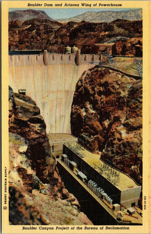 Vtg 1940s Boulder Dam and Arizona Wing of Powerhouse AZ Postcard