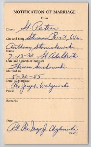 Stevens Point WI Marriage Note Anton Stanislowski Theresa Suchowski Postcard M35