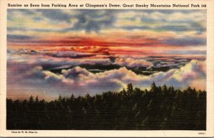 VINTAGE POSTCARD SUNRISE VIEW FROM PARKING AREA AT CLINGMAN'S DOME GREAT SMOKY