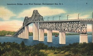 Vintage Postcard 1930's Jamestown Bridge West Passage Narragansett Bay RI