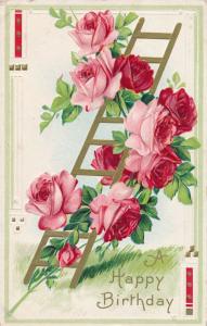 Happy Birthday Greetings - Roses on Ladder - DB