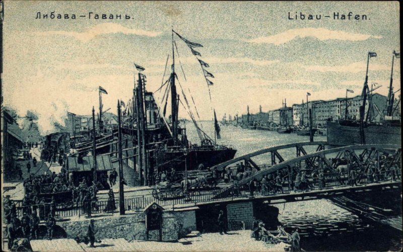 Liep?ja Libau Latvia Ships Harbor MARINE SCHIFFPOST Cancellation c1910 Postcard