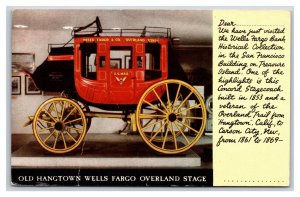 Hangtown Wells Fargo Overland Stage Old Timer Car UNP Chrome Postcard D21