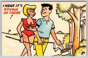 I Hear It's Rough In There, Golf Humor, Vintage Chrome Comical Art Postcard