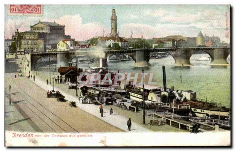 Old Postcard Dresden von der Terrasse aus Gesehen Boat