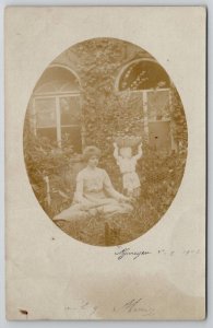 RPPC Victorian Woman & Garden Statue 1902 Nijmegen Netherlands Postcard U28