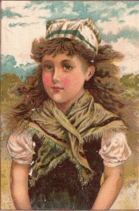 1880s-90s Young Girl Wearing Hat Portrait Frear's Bazaar Ribbon & Tie Trade Card