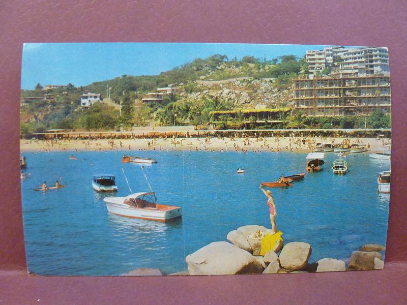 Old Postcard Mexico Acapulco Advertising Card for American Airlines Beach Scene