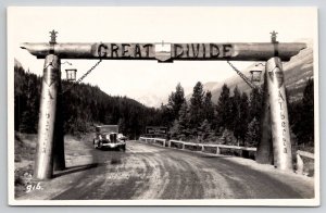 Alberta Canada RPPC Great Divide With Old Car Byron Harmon Photo Postcard H33